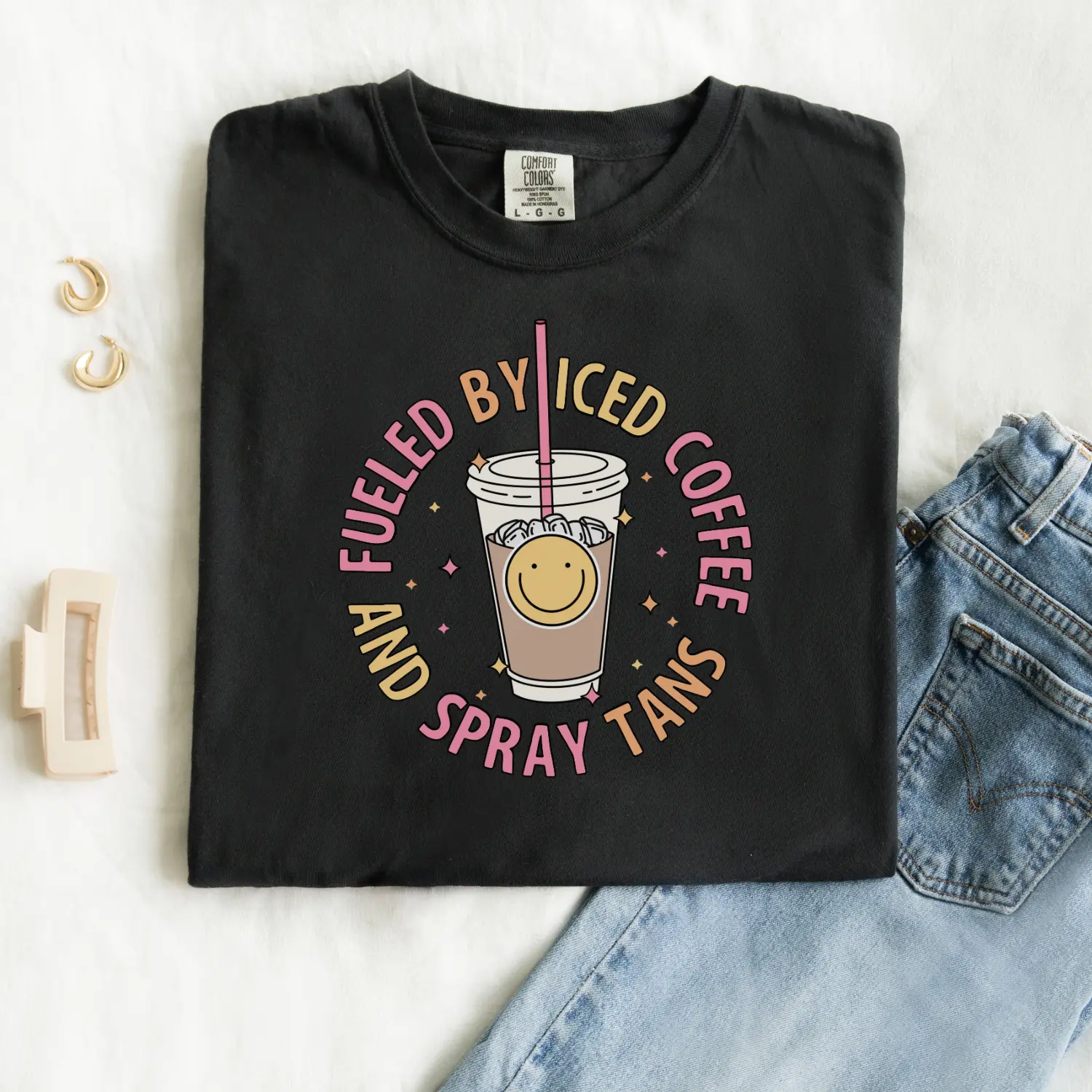 Fueled By Iced Coffee And Spray Tans Graphic Tee