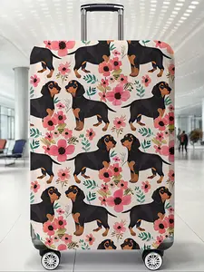 Dog Pattern Elastic Luggage Protector Cover, Casual Style Dustproof Travel Accessory, Random Printed Polyester Material, Protects Suitcases