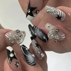 Star Pattern Fake Nails with Nail File & Tape, Removable False Nails for Women Girls Nail Art, Effortless Press on Nails Manicure Set, Stylish Acrylic Nails, Diy Nail Kit