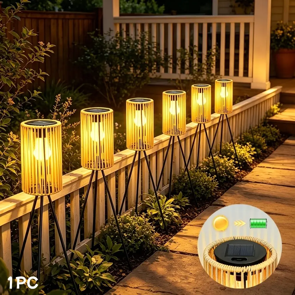 Solar Woven Floor Lamp, Handmade Bamboo Design, Motion Sensor Lighting, Ideal for Garden, Patio, Pathway, Bedroom, Living Room Decor, Outdoor Light, Solar Lights