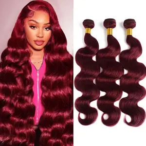 【Gefily】99J Burgundy Human Hair Bundles Body Wave 28 Inch 12A Unprocessed Brazilian Bundles Human Hair Extensions 3 Bundles Shed-Free & Silky 12-30 Inch Deals Real