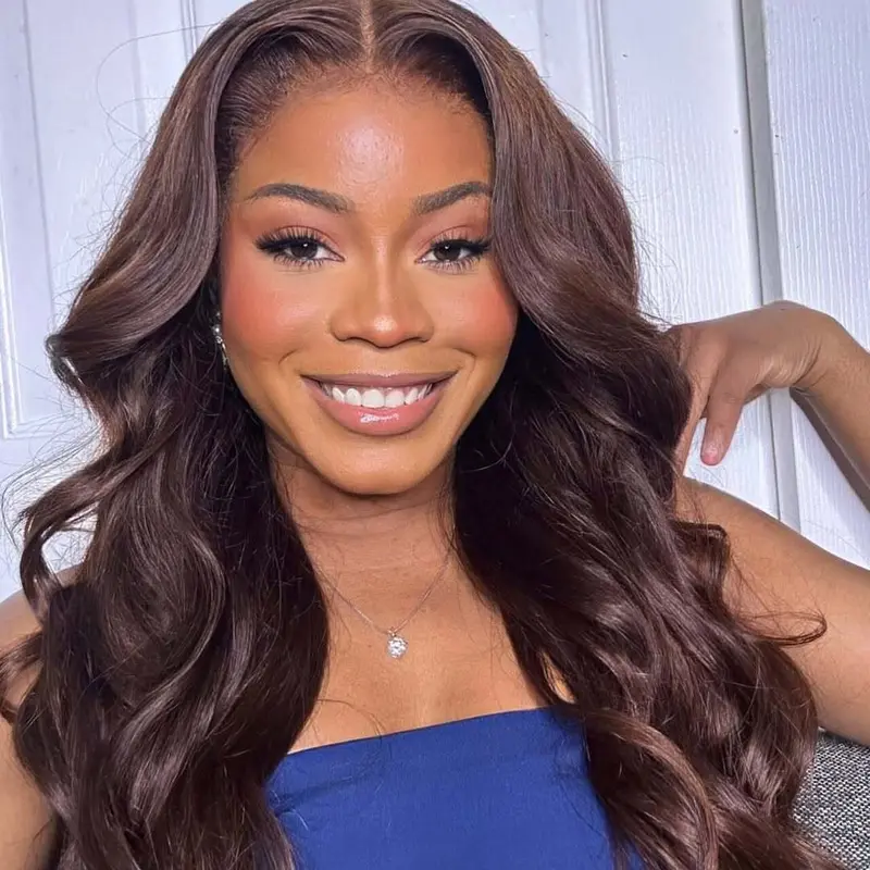 [SUMMER CLEARANCE] 200 Density 13x6 HD Lace Front Wig 100% Human Hair Chocolate Brown Body Wave Pre Plucked Pre Bleached Knot Chestnut Brown Wig For Women