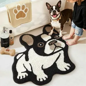 Cute Plush Dog Bathroom Rug, Absorbent Non-Slip Bulldog Pattern, Easy to Clean, Bedroom Bedside Mat, Decorative Bath Room Carpet