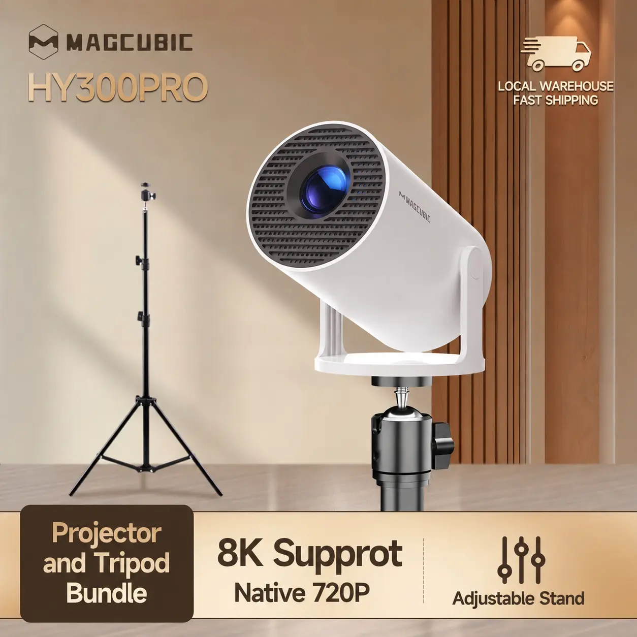 [HY300Pro Projector & Tripod Bundle] Magcubic HY300Pro with 120CM Portable Bracket Complete Set 290ANSI Auto Keystone Correction Android14 with Universal 1/4 Screw Floor Tripod Stand Mount Traveling Products Adjustable Kit Gift #tiktokshopstockup