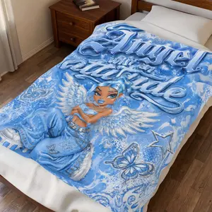 Angel With An Attitude Blanket | Blue Angel Wings | Y2K Aesthetic Plush Throw