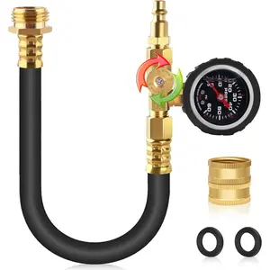 Swiilpo Boltigen Upgraded RV Winterizing Kit, 17'' RV Winterizing Hose with Oil Pressure Gauge & Control Valve, Air Compressor Sprinkler Blowout Adapter Kit, for RV, Camper, Boat, Travel Trailer, Garden Hose