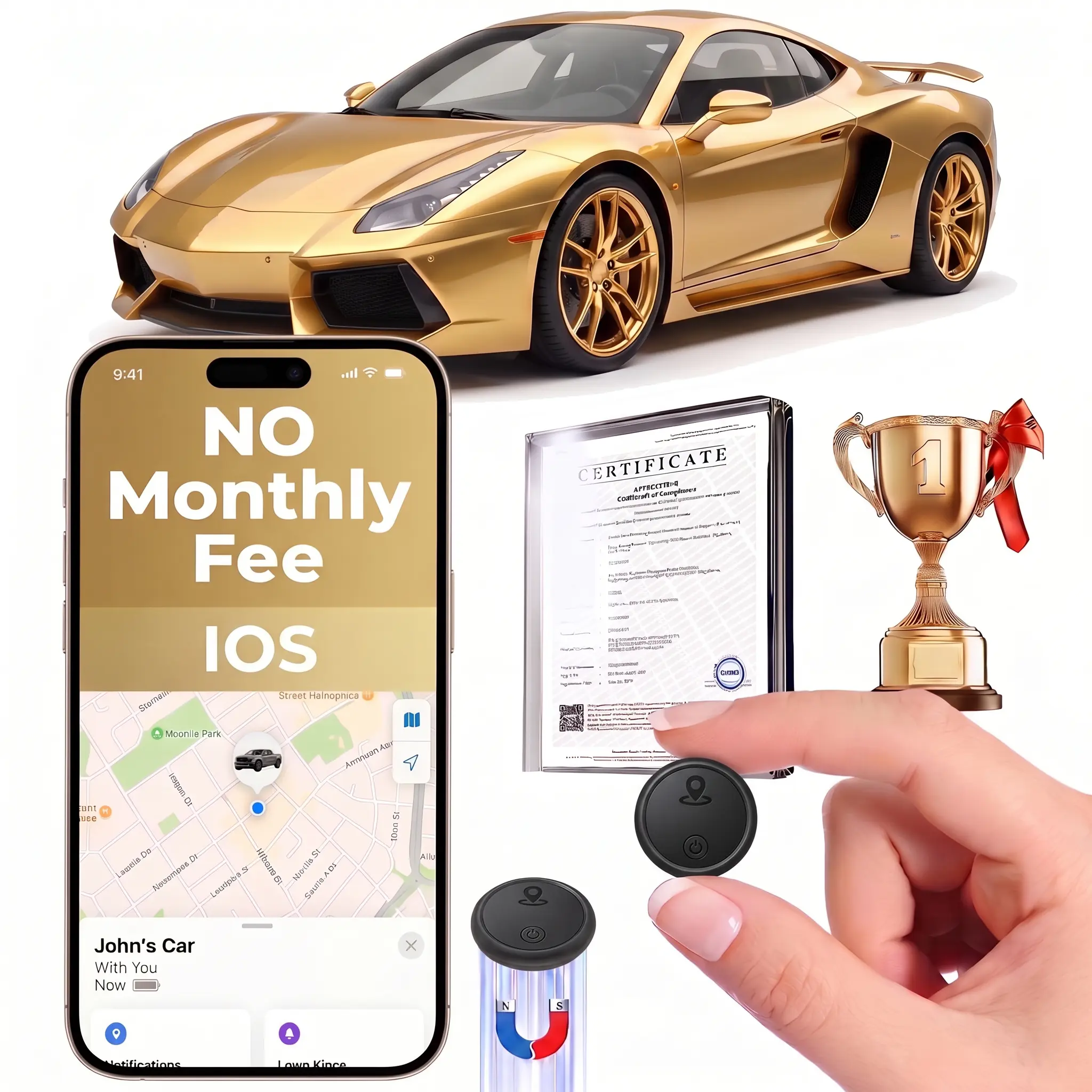 2PCS Magnetic GPS Tracker for Vehicles - Built-in magnet, no subscription required, no monthly fees/no SIM card needed, compatible with iOS “Find My” feature, global anti-theft device, discreet GPS tracking device for cars and motorcycles