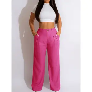 summer spring clothes 2025 new Women Casual Loose Straight Pants High Waisted Button Wide Leg Trousers Pleated Long Culottes Pants Elastic Trouser with Pockets Light Womenswear Check Bottom
