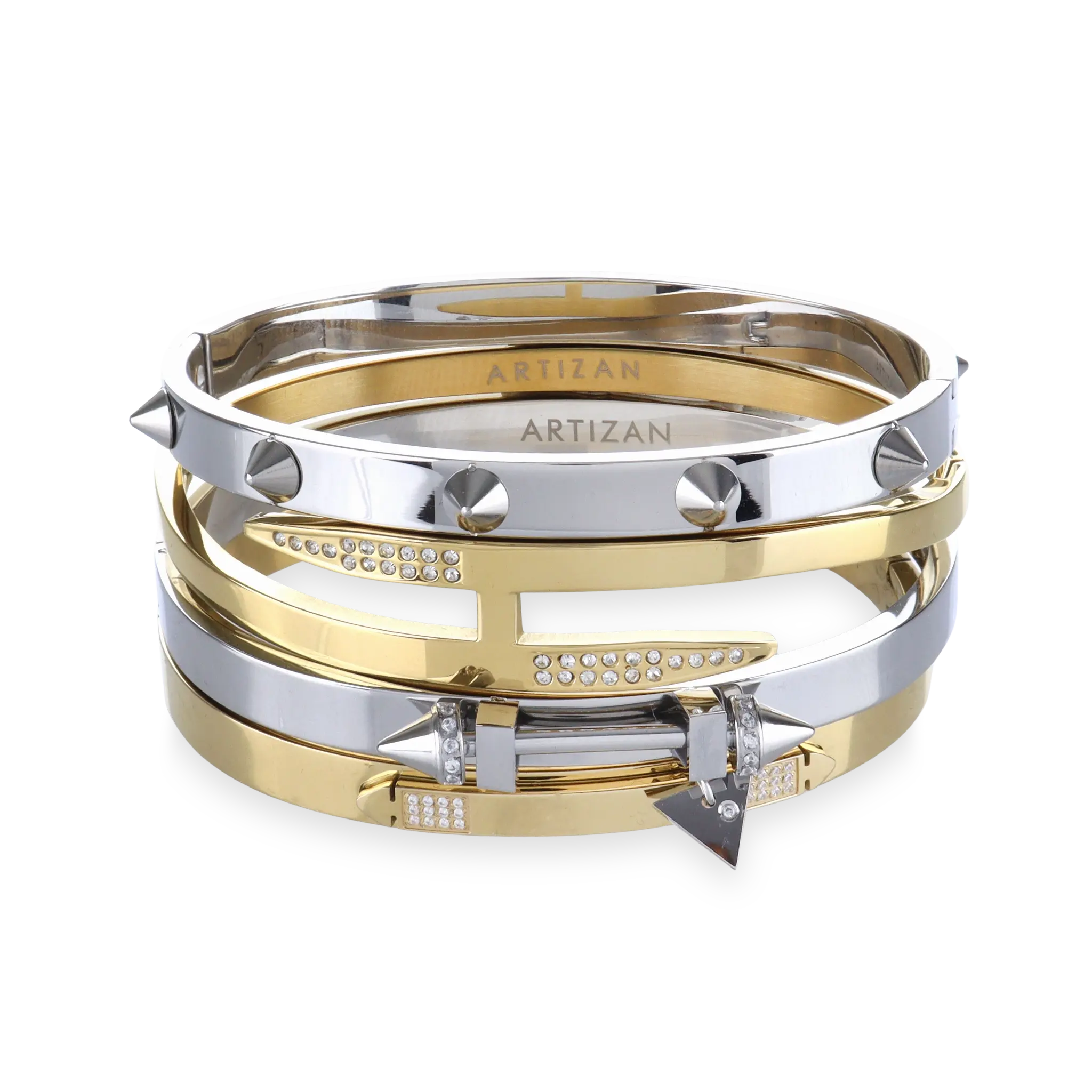 Spiked Armor Multi-Bangle Stack Set, Tarnish Proof Costume Jewelry, Spiked Look Bracelet for Everyday Wear