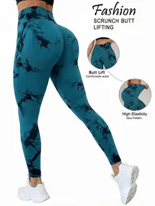 Tie Dye Scrunch Butt Lifting Seamless High Elasticity Leggings for Women High Waist Yoga Pants Tummy Control Running Workout Tight