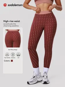 Women's Elastic Waist Polka Dot Fitness Pants, No Front Seam Design, Colorblock Training Tight Fit, Yoga Casual Outdoor Sports Pants, Breathable Leggings