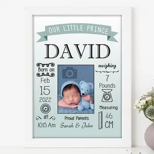 Customized New Born Baby Frame  – Photo & Birth Details Frame 8X10 WHITE/Black/Print Only