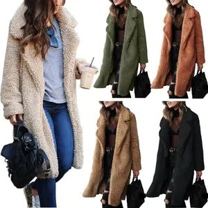Autumn and Winter Long-Sleeved Lapel Women's Plush Top Large Coat Coat Lambswool Double-Sided Fleece Womenswear Jackets Green Basic