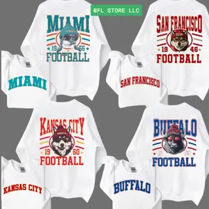 Vintage Football 2 Side Unisex WHITE Crewneck Sweatshirt -  Long Sleeve, Medium Clothing Length - Spirit Animal Football, Sports Home Town, Menswear, Custom Team  FF