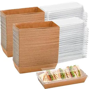 Minimalist Disposable Kraft Paper Food Containers with Transparent Dust-Proof Lids - Degradable Plates, Disposable Tableware Plates, Heat-Resistant, Waterproof for Takeout Packaging (Kitchenware, Cutlery & Tableware)