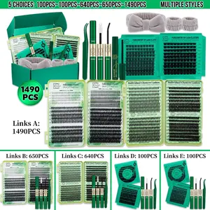Lashsun 1490 PCS Cluster Eyelash Set D Curl 11 Styles Bottom/Spike/Wispy/Manga/Volume Lashes, Kit with Bond&Seal Lash Remover Tweezers Headband&Wristband, Perfect for Beginners&Proficient, DIY at Home Easily, Easy Apply for Makeup Daily