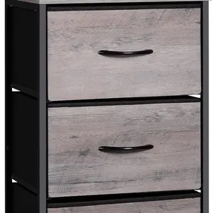 3 Drawers Dresser, Dresser with Fabric Chest of Drawers, Nightstand with Drawers, Sturdy Steel Frame & Wood Top, Dresser Storage for Bedroom, Hallway, Closet, Living Room (Light Grey)