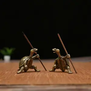 2 Piece Kung Fu Turtle Incense Holder, Bronze Color Incense Base, Suitable for Small Aroma Fragrance Incense, Home Decor Office Desk Ornament