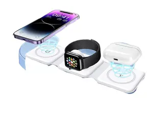 Wireless Charger, Magnetic Foldable 3 in 1 Mag-Safe Charger, Fast Travel Wireless Charging Station for iPhone 16/15/14/13/12/ Series,