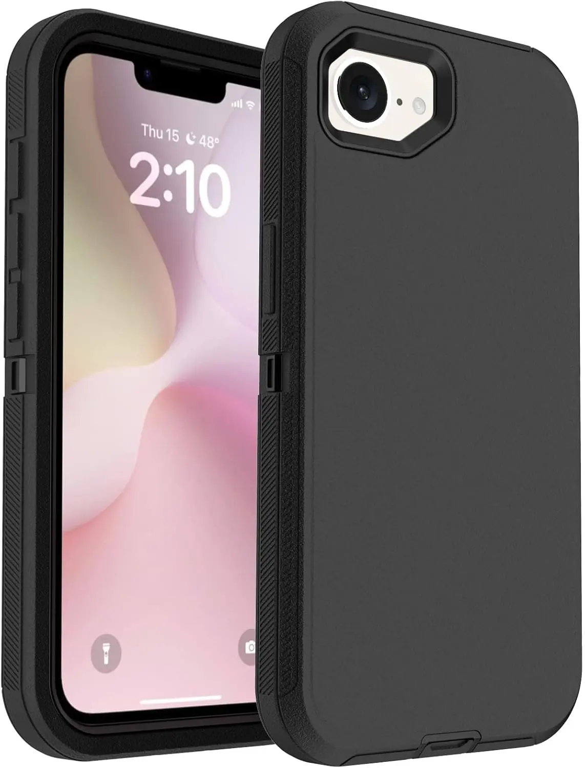 Case for iPhone 16E 2025 – Military-Grade 3-Layer Shockproof Protection, Dustproof Port Cover & Drop Protection (Black)