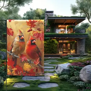 1pc, 12x18Inch, Northern Cardinals Fall Garden Flag, Double Sided Garden Yard Flag, Home Decor, Outdoor Decor, Yard Decor, Garden Decor, Holiday Decor, No Flagpole