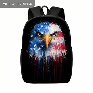 1 Eagle and American Flag Ink Splash Backpack |   Domineering Bald Eagle Head with Flag Pattern Design, Cute Campus Bag, Adjustable Shoulder Strap, Durable College Student Bag for Back-to-School Campus Trips, Bright Colors, Teens