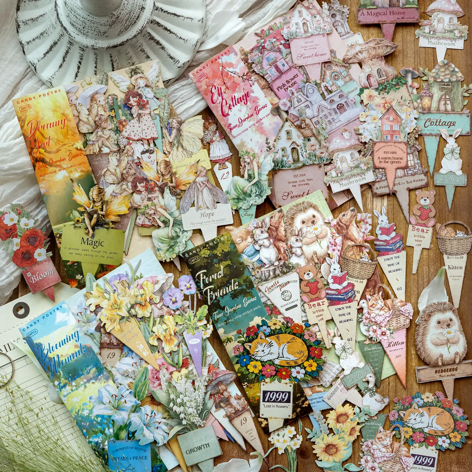 Hard card sticker pack,total 96 pcs， Time Garden series, vintage index sign, planner, gift decoration material, decal