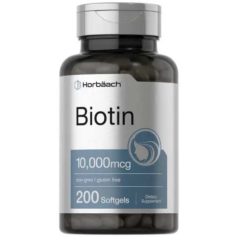 Horbäach Biotin 10000 mcg | 200 Softgels | Vitamin B7 Supplement | Non-GMO & Gluten Free