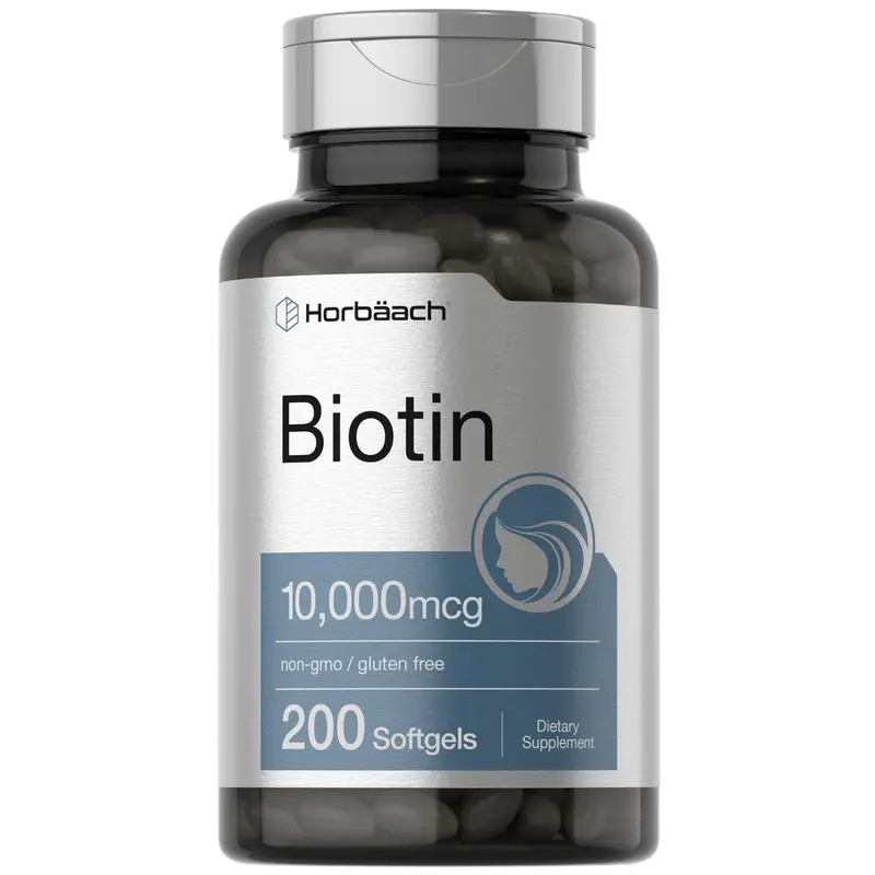 Horbäach Biotin 10000 mcg | 200 Softgels | Vitamin B7 Supplement | Non-GMO & Gluten Free