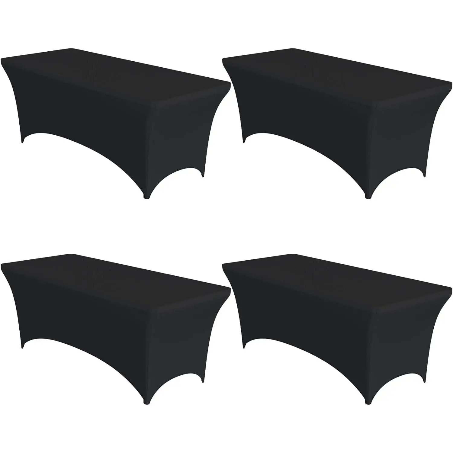 4-Pack Black Spandex Tablecloths - 72"x30"x30" Stretch Fitted Table Covers for 6ft Rectangle Folding Tables, Wrinkle-Resistant Tablecloth for Wedding, Banquet & Outdoor Events