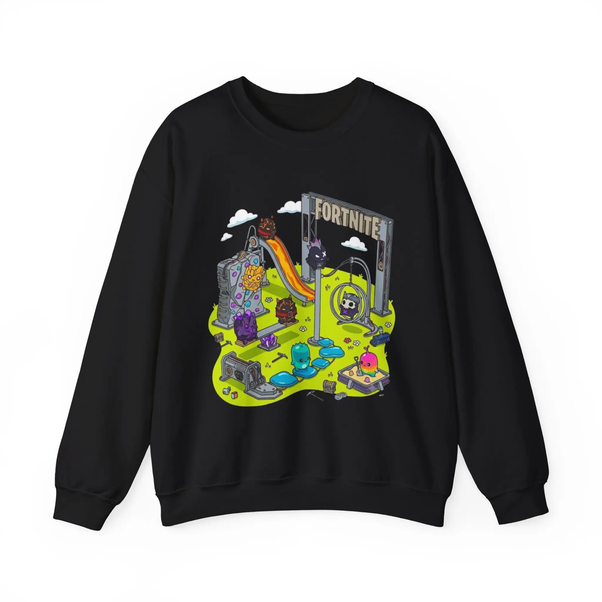 Fortnite Playground Scene Sweatshirt | Video Game Map Illustration