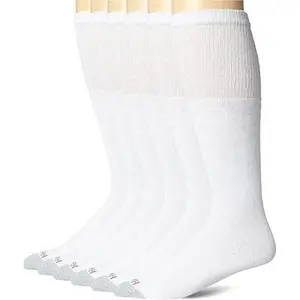 Hanes Menswear Men's Over-the-Calf Cushion Plain Tube Socks, Spandex Fabric, Sweat-Absorbent, White, 6-Pack
