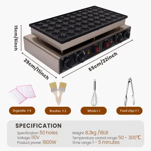 Commercial Mini Pancake Maker, Stainless Steel Pancake Maker Machine with Waterproof Switch & Even Heating, 110V Non-Stick Dutch Pancake Baker for Fast Cooking, Coffee Shop, Party (50pcs)