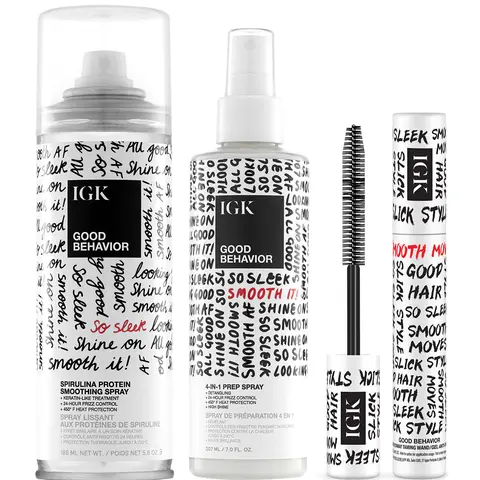 IGK Sleek Start to Finish - Hair Good Behavior Frizz & Flyaway Lightweight Gel Hair Taming Wand with Smoothing Spray & Prep Spray for 24-Hour Frizz Control