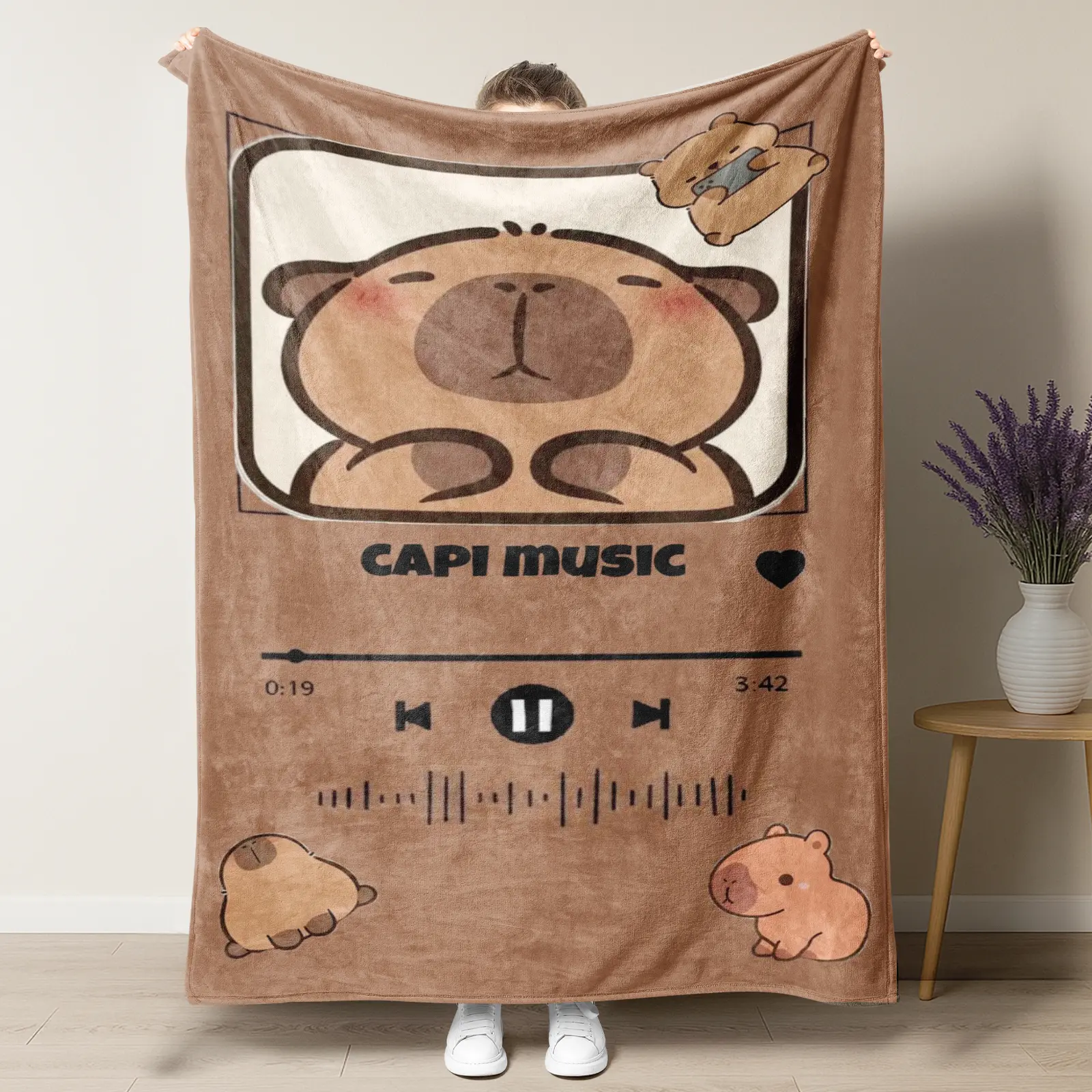 Chill Capybara Music Player Blanket -  Aesthetic Spotify Throw Blanket for Teens - Viral "Capi Music" Cozy Flannel Blanket - Trendy Dorm Room Decor Unique Capybara Gifts