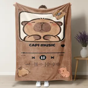 Chill Capybara Music Player Blanket -  Aesthetic Spotify Throw Blanket for Teens - Viral "Capi Music" Cozy Fleece Blanket - Trendy Dorm Room Decor Unique Capybara Gifts for Animal Lovers