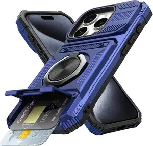 Shockproof Phone Case with Card Slot, Phone Protective Cover, Protector, Phone Accessory, Suitable for iPhone17 16 15 14 13 12 Max Plus Pro Magnetic Mobile Phone Case with MagSafe Camera Ring Holder
