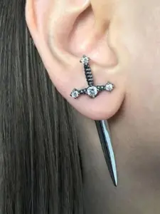 Fashionable Gothic Sword Design Earrings, Artificial Zircon Decor Earrings, Trendy All-match & Exquisite Jewelry for Birthday Gift
