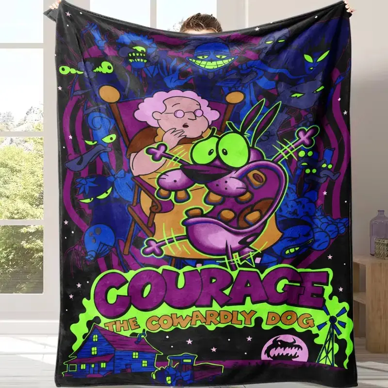Courage The Cowardly Dog Spooky Character Collage Print Flannel Throw Blanket Retro 90s Cartoon Network Nostalgic Horror Cartoon Soft Plush Spooky Home Decor Gift For Cartoon Fans Retro TV Lovers Birthday Sofa Bedroom Pr