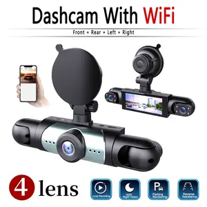 4 Channel  Car Dash Cam with WIFI，1080P Car DVR with 64GB Memory Card，Car Video Surveillance with Night Vision，24/7Parking Mode Car DVR Hd Screen Front Rear Left And Right dashcam.