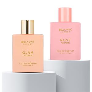 Glam in Bloom by Bellavita Luxury | Perfume Combo Gift Set | Romantic & Party Wear Floral Collection 2×100 ml | Long Lasting Perfume for Women | Rose & Glam | Vegan & Cruelty Free Eau De Parfum