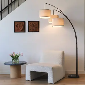 Brightech Trilage Mid-Century (Includes LED Light Bulb) Swing Arm Marble Base Arc Floor Lamp Oil-Brushed Bronze