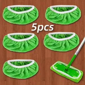 5-Pack Reusable Mop Pads, Washable Durable Cleaning Cloth, Dry Wet Use, Easy Clean Dust Head, Flat Floor Mop Attachment, Floor Cleaning Pad