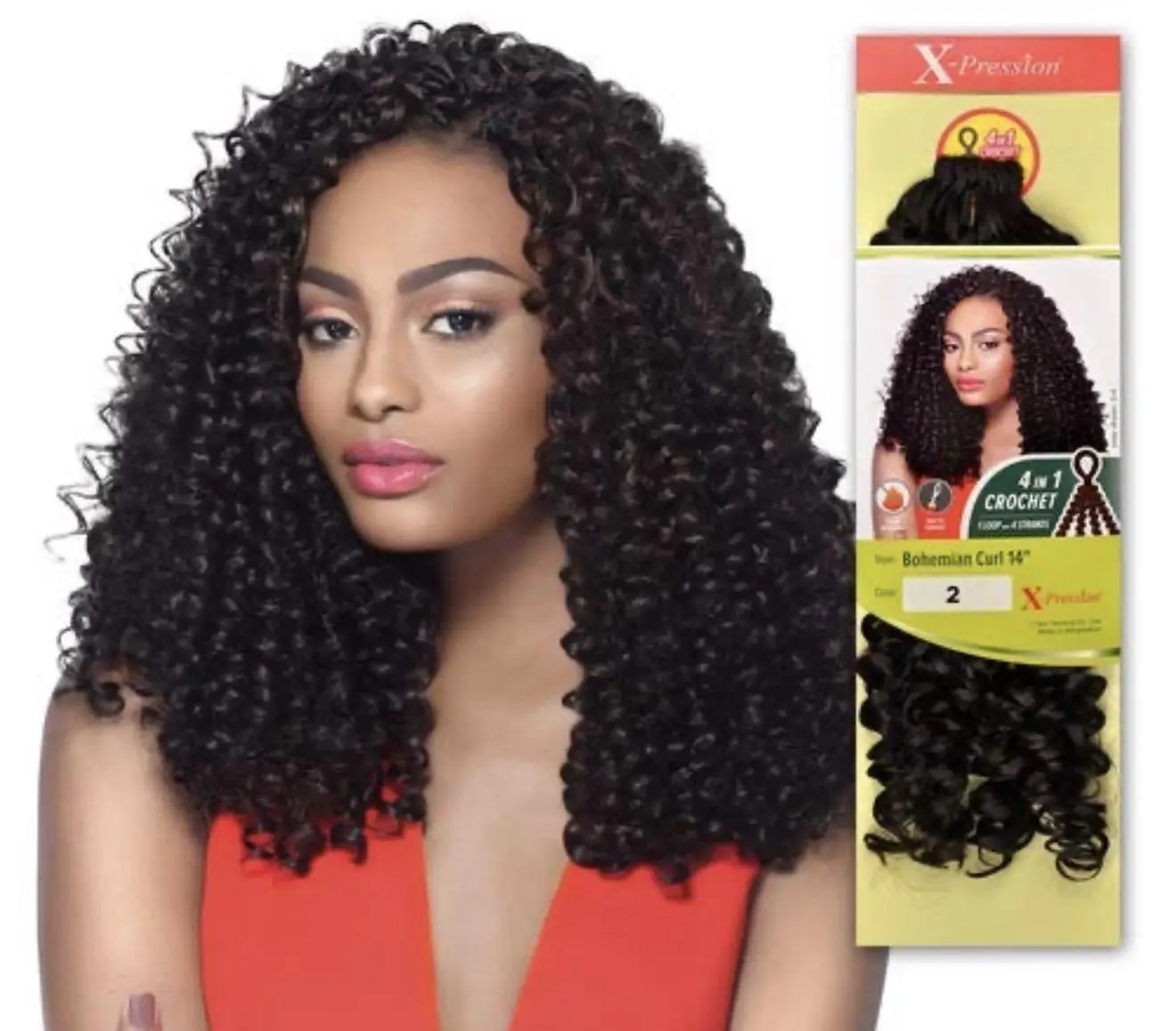 X-Pression Bohemian Curl 14-Inch 4-in-1 Crochet Hair – 1 Pack