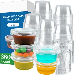 360 Set Jello Shot Cups with Lids, Sturdy & Food Safe Disposable Plastic Portion with Lid, Condiment, Dipping Sauce, Small Containers for Salad Dressing
