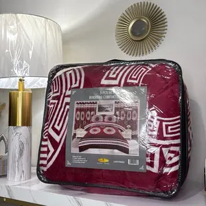 Five Piece Comforter Set - Red Patterned Bedding Ensemble for Your Home