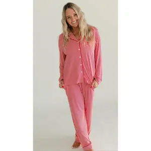 Women's Button Up Set In Red Pin Stripe