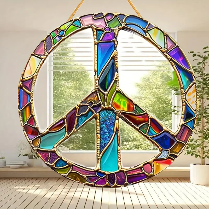 Peace Sign Pattern Sun Catcher, Colorful Glass Sun Catcher, Garden Decoration for Window, Doorway and Wall, Birthday and Holiday Party Ideas