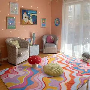 Colorful Abstract Swirl Decorative Rug for Living Room & Bedroom, French Country Style Large Area Carpet, Non-Slip Easy Clean Mat