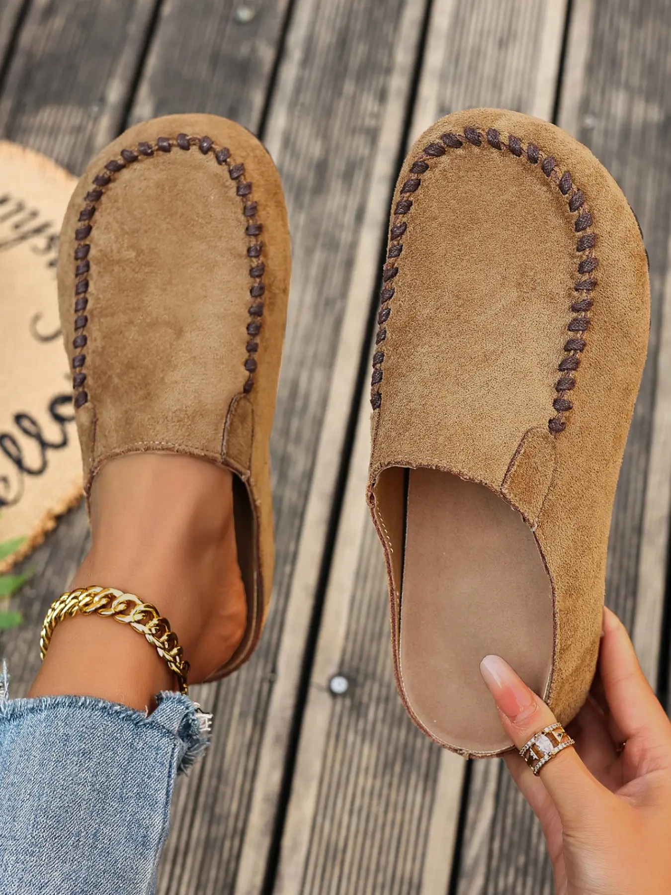 Women's Casual Flat Rubber Half Slipper Shoes, Slip On Mules, Mule Flats, Vintage Style Comfortable Footwear for Daily Wear & Stylish